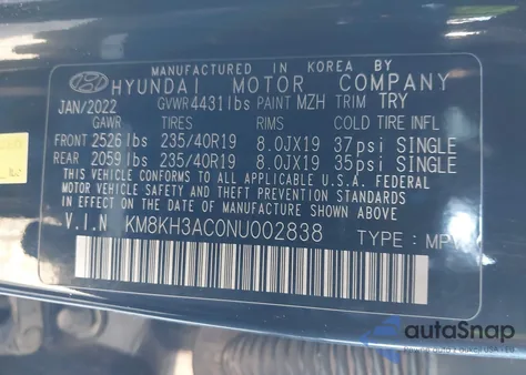 2022 Hyundai Kona N z USA, uszkodzony, nr VIN KM8KH3AC0NU002838